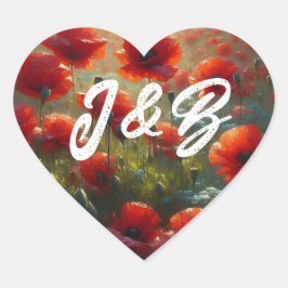 Adesivo Coração Boas-vindas ao Casamento Floral de Poppies Vermelh