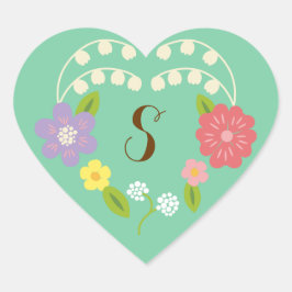 Adesivo Coração Boho Rustic Floral Wreath Wedding (Mint)