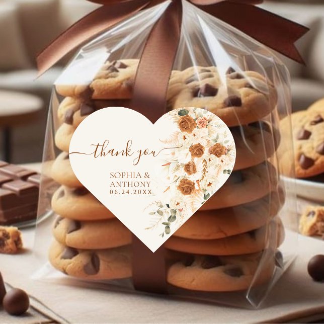 Adesivo Coração Boho Terracotta Casamento Floral Obrigado (Criador carregado)