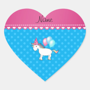 Adesivo Coração Bolinhas azuis unicorn de aniversário de nome pers