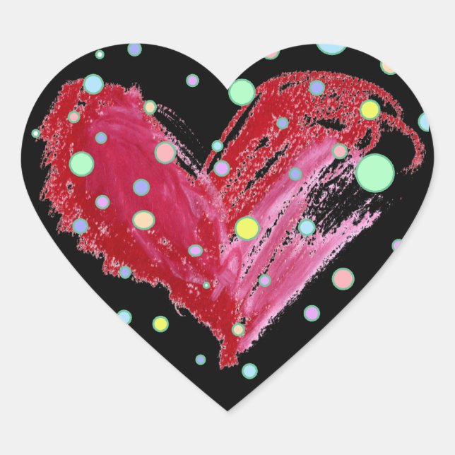 Adesivo Coração Bolinhas Pretas com Palitos de Coração Bonitos (Frente)