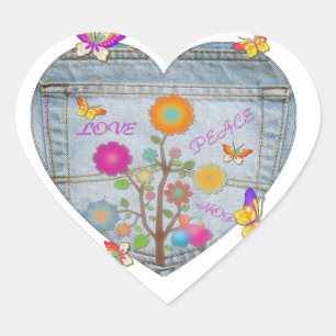 Adesivo Coração Bolsos de Jeans Coração Flores Borboletas