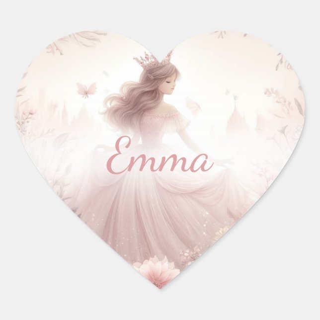 Adesivo Coração Bonita princesa rosa Bonito com coração (Frente)