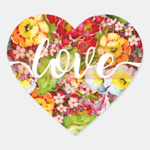 Adesivo Coração Bonito Padrão Floral Vintage Primrose Amor Cute