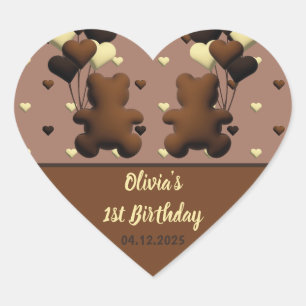 Adesivo Coração Bonito urso de chocolate Cardíaco Aniversário