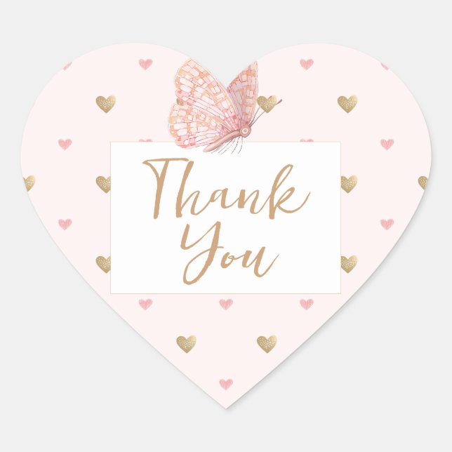 Adesivo Coração Borboleta Bonita Obrigado (Frente)