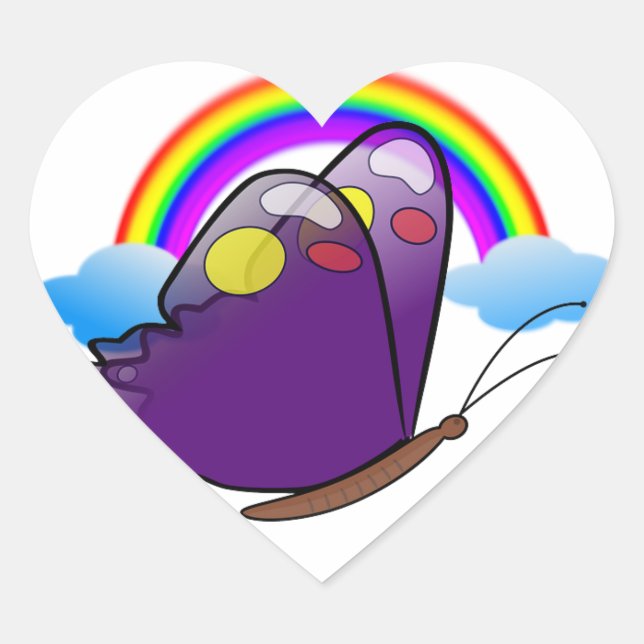 Adesivo Coração Borboleta-branca e céu-arco-íris Destino Natureza (Frente)