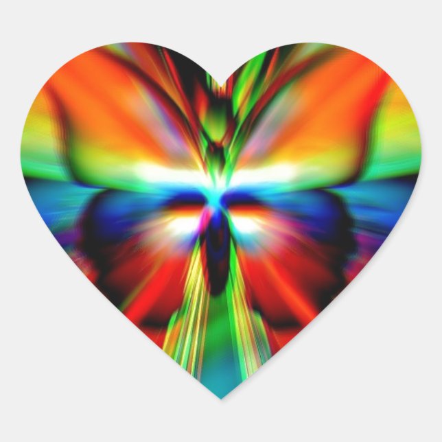 Adesivo Coração Borboleta Psicodélica Fractal (Frente)