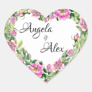 Adesivo Coração Borda de Rosa Rosa Aquarela Noiva e Noivo