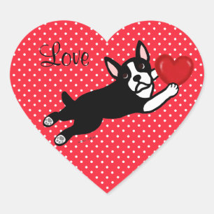 Adesivo Coração Boston Terrier & amor vermelho dos desenhos