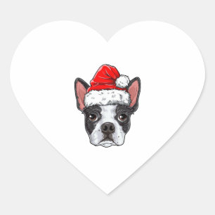 Adesivo Coração Boston Terrier Christmas Dog Santa Hat Xmas Boys K