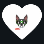 Adesivo Coração Boston Terrier Christmas Pajama Dog Sunglass X-M<br><div class="desc">Boston Terrier Christmas Pajama Dog Sunglass X-Mas Tree</div>