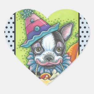 Adesivo Coração BOSTON TERRIER HALLOWEEN CLOWN STICKER SHEET Heart