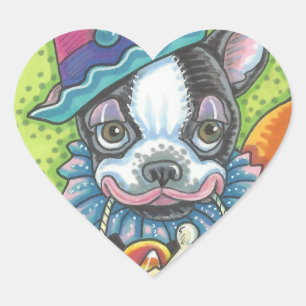 Adesivo Coração BOSTON TERRIER HALLOWEEN CLOWN STICKER SHEET Heart