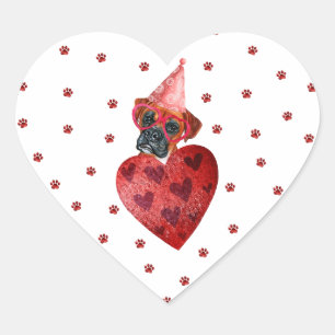 Adesivo Coração Boxer Cachorro Caixa Coração Patas Rosa Vermelho D