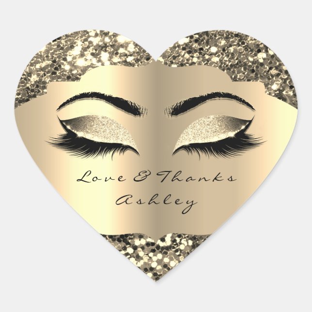 Adesivo Coração Brilhante Lash Dourado Olhos de Amor e Obrigados G (Frente)