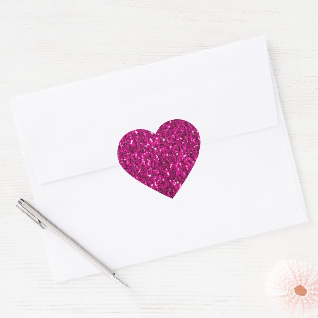 Adesivo Coração Brilho falso rosa quente (Envelope)