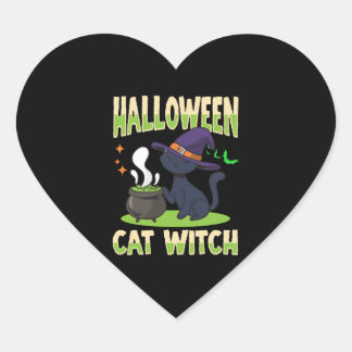 Adesivo Coração Bruxa de Gato do Halloween