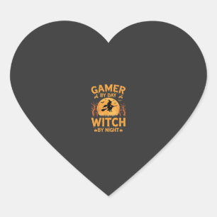 Adesivo Coração Bruxa Gamer Design de Jogos para Halloween