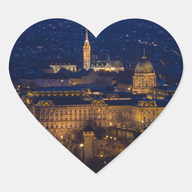 Adesivo Coração Buda Castle Hungria Budapeste à noite (Frente)