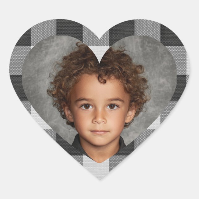 Adesivo Coração Buffalo Plaid Heart Photo Sticker Custom Picture   (Frente)