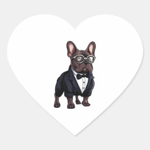 Adesivo Coração Buldogue Francês em Tuxedo Vestindo Óculos