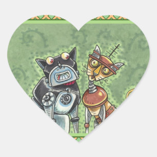 ADESIVO CORAÇÃO BULLDOG DE ROBÔ E AMIGO FELINE ADORÁVEIS