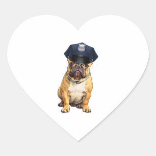 Adesivo Coração Bulldog Vestindo o chapéu da polícia