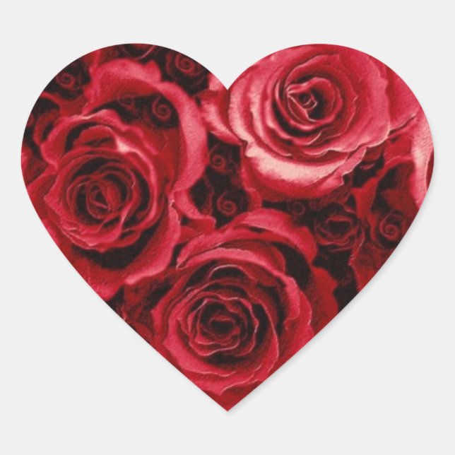 Adesivo Coração Buquê de rosa vermelha - Selo de Envelope de Casam (Frente)