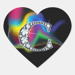 Adesivo Coração "C" Diamond Bling no Rainbow Swirl Heart Sticker