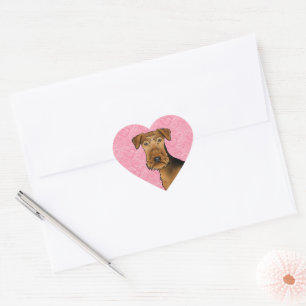 Adesivo Coração Cabeça de cachorro fofo Airedale Terrier em Coraçõ