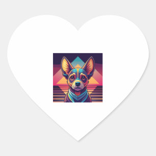 Adesivo Coração Cachorro Chihuahua Neon Retro - Arte de Cachorro S