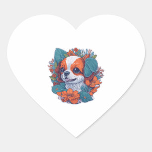 Adesivo Coração Cachorro Cortado em Flores Cachorro Cachorro Cacho