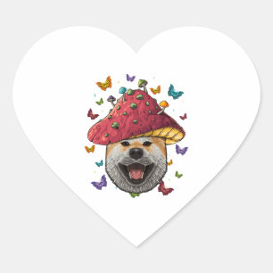 Adesivo Coração Cachorro De Cogumelo Aestético Shiba Inu