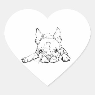 Adesivo Coração Cachorro francês fofo, Frenchie Pensando em você
