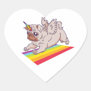 Adesivo Coração Cachorro Pug Unicórnio Engraçado Olá, Amo Você Per