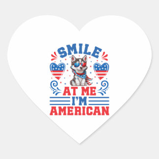Adesivo Coração Cachorro Siberiano Patriótico para 4 de julho