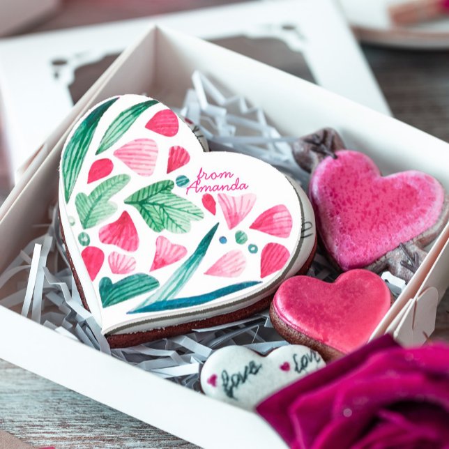 Adesivo Coração Cadeias de Água Rosa (#valentineday #motherday #mom #seashells #addname #pinkandgreen #watercolor #artistic #romantic)