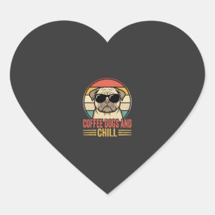 Adesivo Coração Cães de Café e Pug Retro Chill