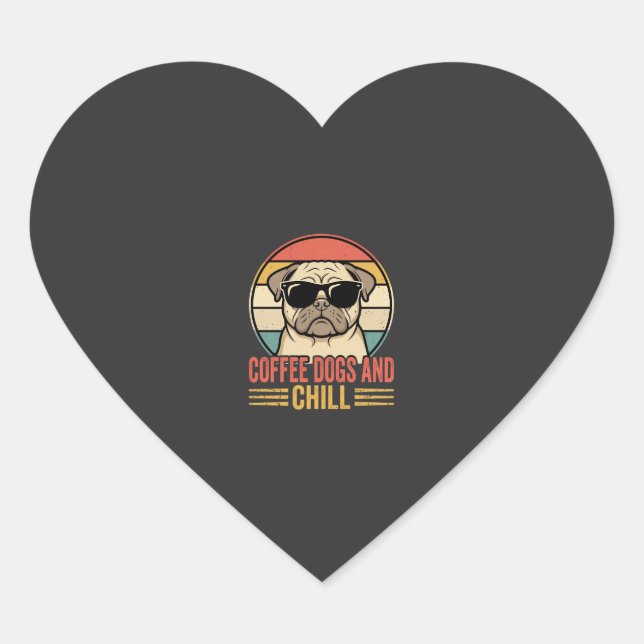 Adesivo Coração Cães de Café e Pug Retro Chill (Frente)