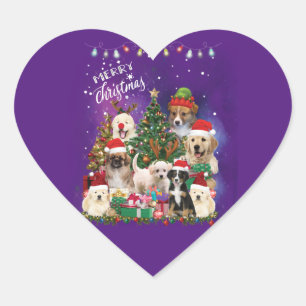 Adesivo Coração Cães Feliz Natal Luz