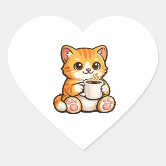 Adesivo Coração Café do Gatinho Fofo – Gato Laranja Aconchegante B