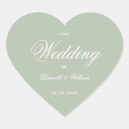 Adesivo Coração Caligrafia Branca Elegante do Coração Verde Sage W
