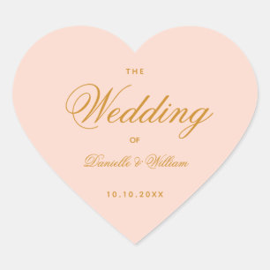 Adesivo Coração Caligrafia Elegante Blush Casamento Simples Rosa
