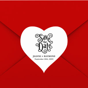 Adesivo Coração Caligrafia Romântica para Casamento Save the Date