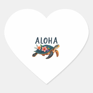 Adesivo Coração Camisa Aloha Havaí Havaiana Tartaruga Hibisco Cria