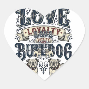 Adesivo Coração Camisa de Amor Bulldog Gravura Vintage Citação de