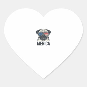 Adesivo Coração Camisa de Gravura Vintage Patriótica Pug Merica De