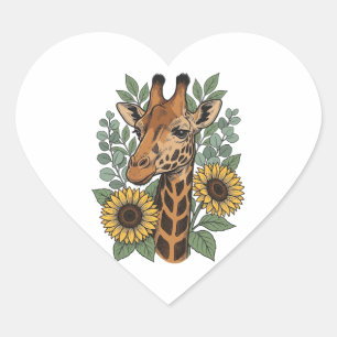 Adesivo Coração Camisa Floral de Girassol com Girafa Gravada Vinta