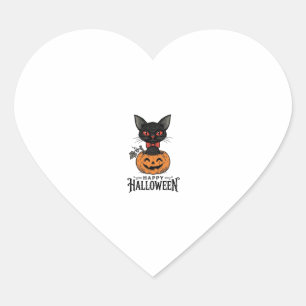 Adesivo Coração Camisa Vintage Halloween Gato Preto Abóbora Design